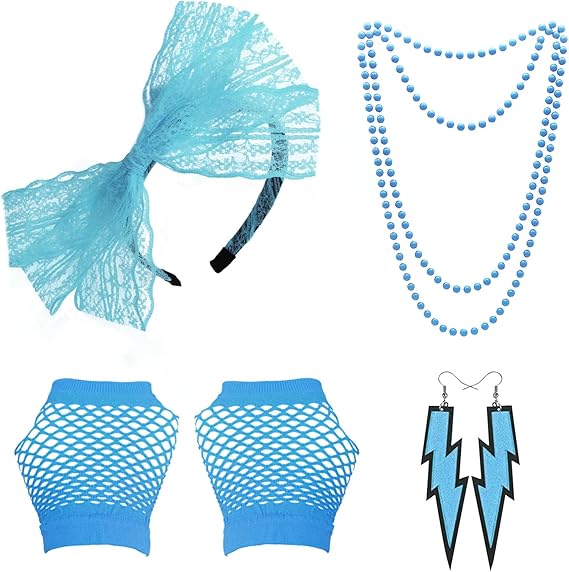 80s Fancy Dress Accessories, Lace Headband, Gloves