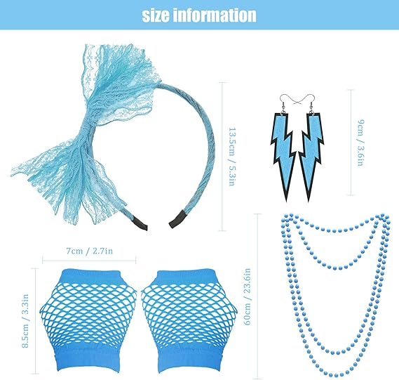 80s Fancy Dress Accessories, Lace Headband, Gloves